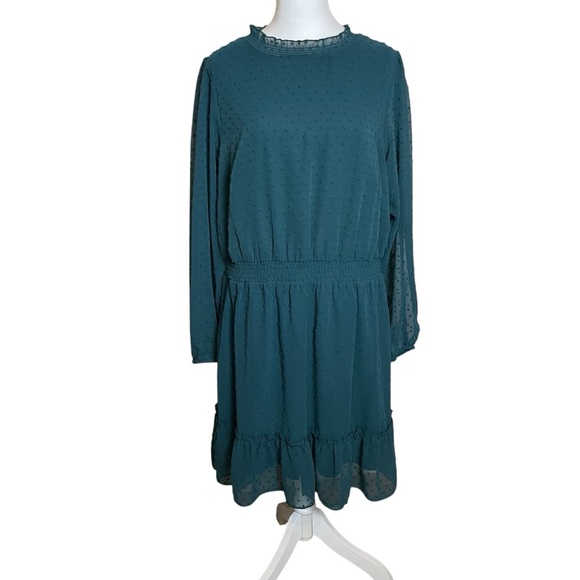 NWT City Chic Womens Size S 16 Dobby Tiered Dress Alpine Teal Romantic Flowy - Picture 3 of 16
